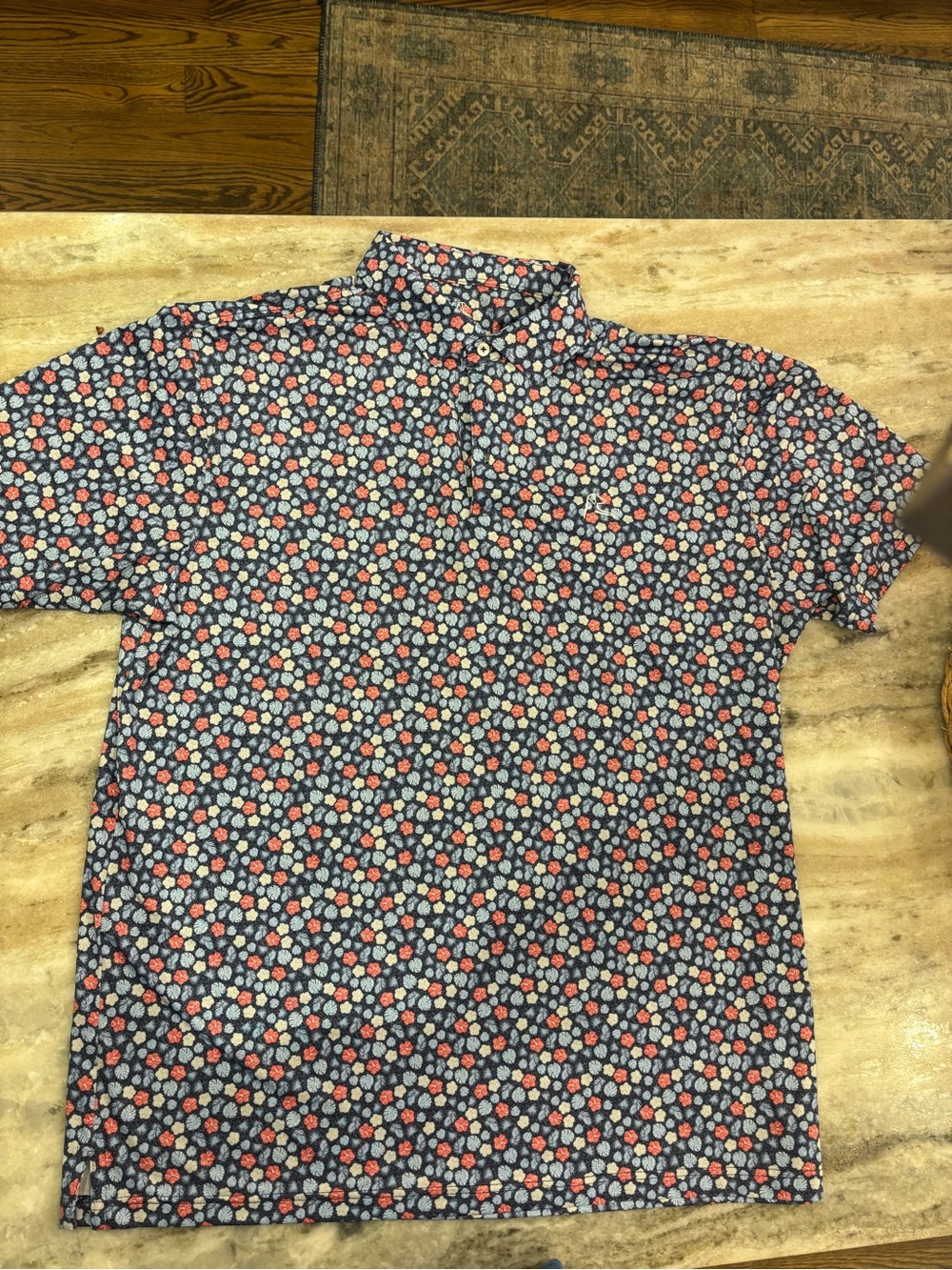 Men's Navy Floral Short-Sleeve Rhobacl Polo Shirt, Size XXL